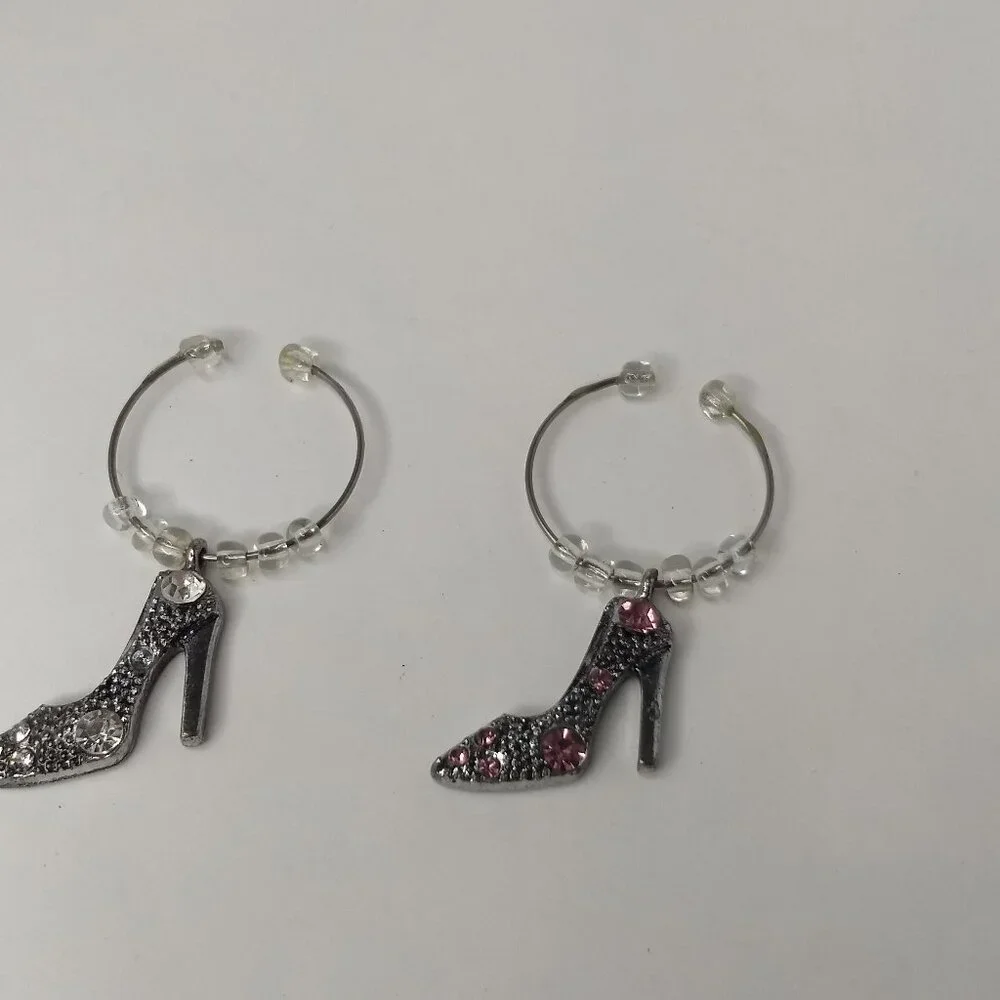 High Heel Bead Wine Glass Charms Set 4 Multicolor Silver Tone Dazzling Divas
